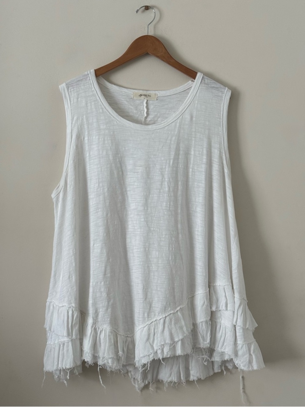 SOLD~ Arula White Boho Ruffle Tank - 3X